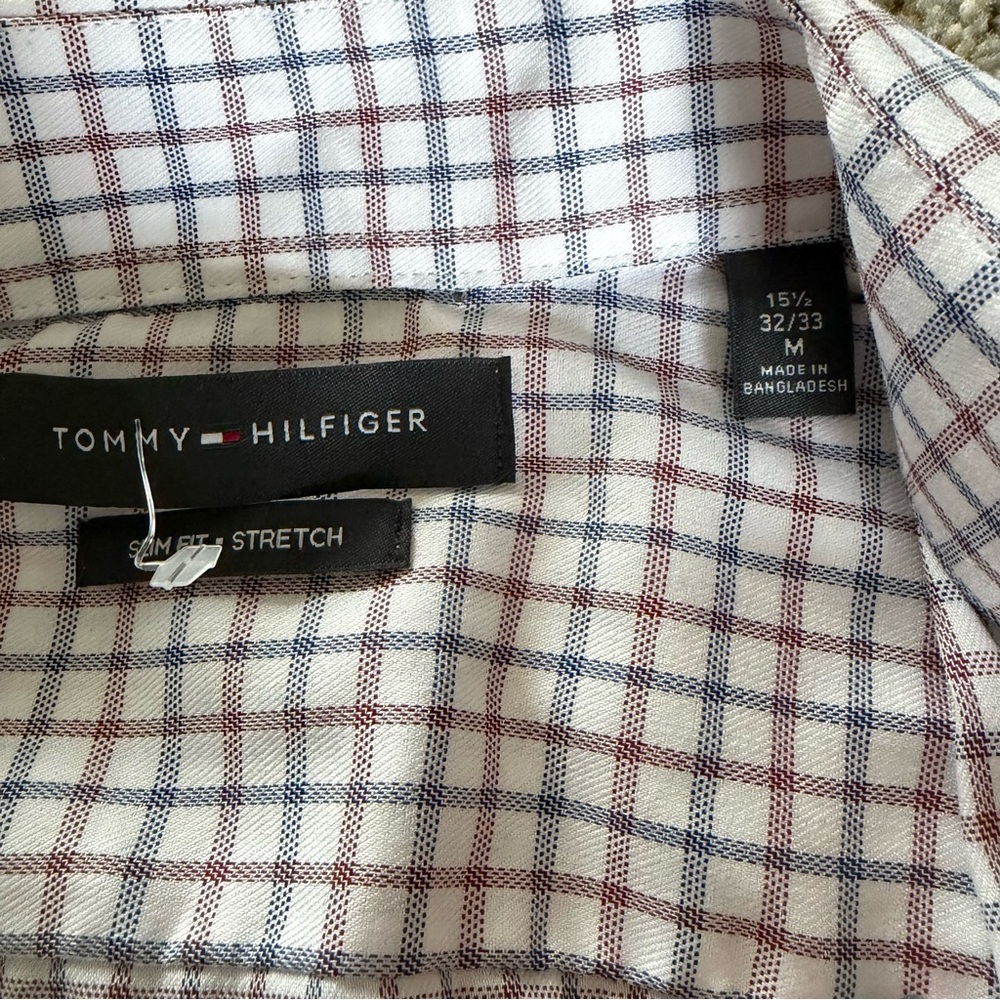 Tommy Hilfiger Mens Check Button Up Dress Shirt, White New M - Picture 3 of 6